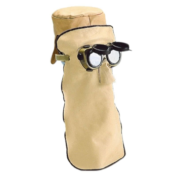 Ledermaske aus Rindnarbenleder mit Amigo-Brille und Haube 45cm
