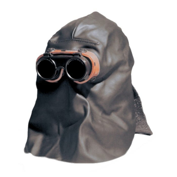 Ledermaske mit Schutzbrille, hinten geschlossen, nach DIN 58214:1997-12